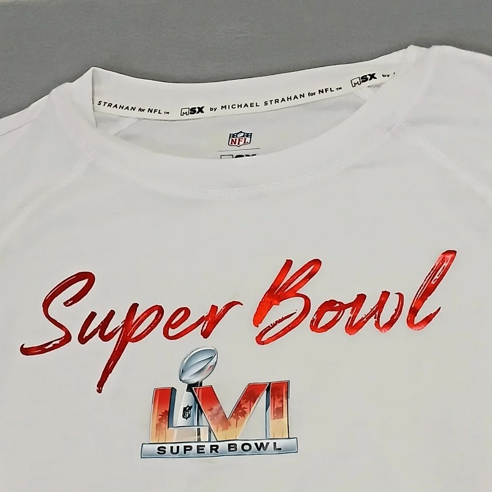 MSX By‎ Michael Strahan Womens Size L Short Sleeve Shirt White Super Bowl LVI